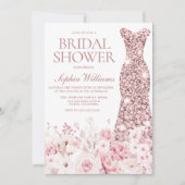 パーフェクト赤面フローラバラ金ゴールドドレスブライダルシャワー 招待状 (正面)