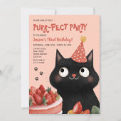 パーフェクト黒猫かわいい子供の誕生日パーティー 招待状 (正面)