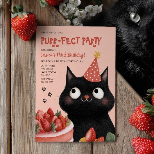 パーフェクト黒猫かわいい子供の誕生日パーティー 招待状