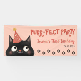 パーフェクト黒猫キッズバースデーパーティーピンク 横断幕
