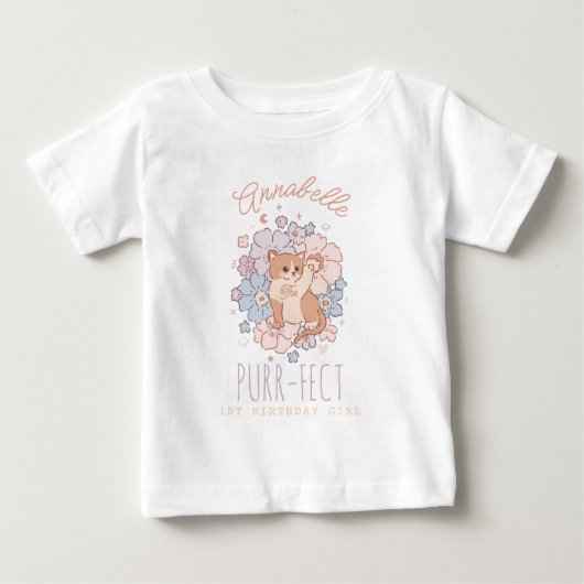 パーフェクト1歳の誕生日ガールキティキャットフローラ ベビーTシャツ (正面)