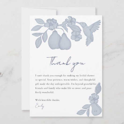パーフェクト ピア ブライダル シャワー | ブルー ありがとうカード サンキューカード (正面)