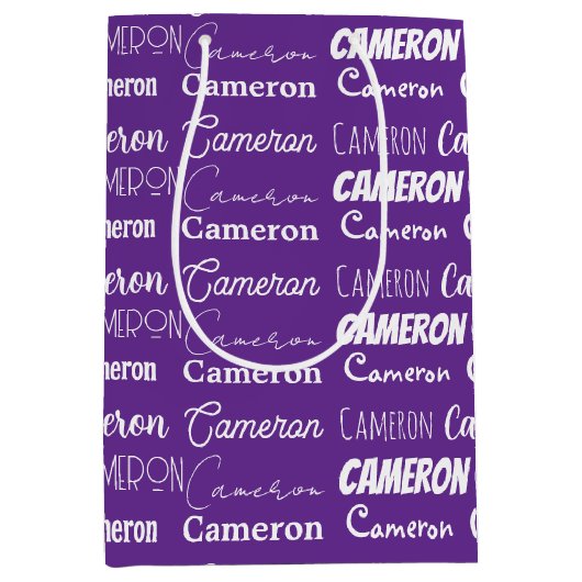 パープかわいらしルカスタムタイポグラフィコラージュ誕生日 ミディアムペーパーバッグ (正面)