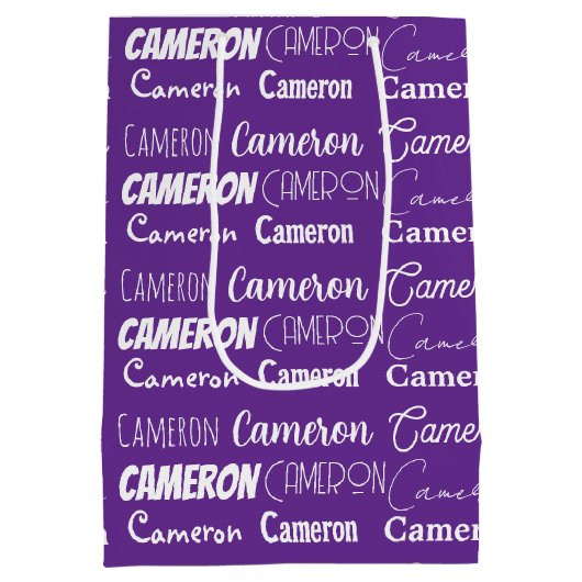 パープかわいらしルカスタムタイポグラフィコラージュ誕生日 ミディアムペーパーバッグ (裏面)