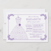 パープかわいらしルズドレス結婚ブライダルシャワー 招待状 (正面)