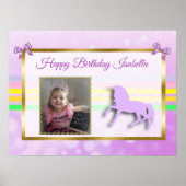 パープかわいらしルパーソナライズされた・ユニコーン・レインボー・バナー ポスター (正面)