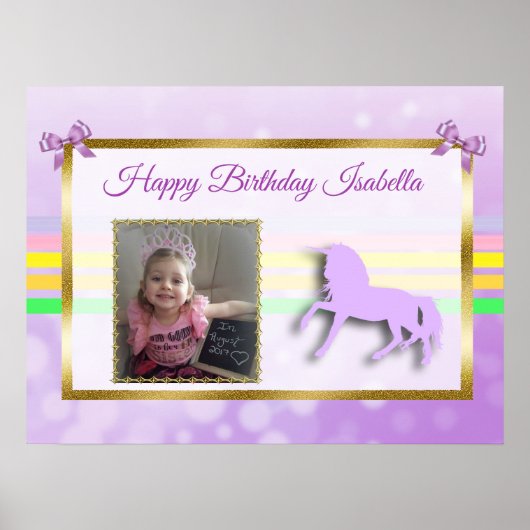 パープかわいらしルパーソナライズされた・ユニコーン・レインボー・バナー ポスター (正面)