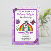 パープかわいらしルユニコーンとレインボーガールの誕生日 招待状 (スタンド正面)
