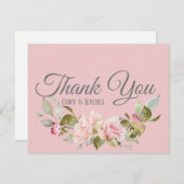 パープかわいらしル淡い色の・ピンク・ローズ結婚ズ サンキューカード (正面/裏面)