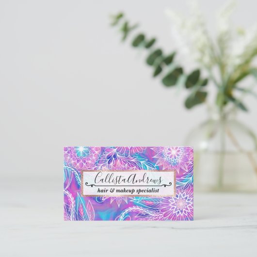 パープアートルガーリーアクアフローラ描イラストレーション 名刺 (スタンド正面)
