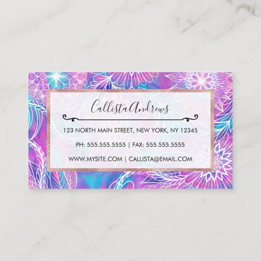 パープアートルガーリーアクアフローラ描イラストレーション 名刺 (裏面)