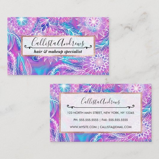 パープアートルガーリーアクアフローラ描イラストレーション 名刺 (正面/裏面)