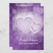 パープエレガントモダンルブライダルシャワーハート 招待状 (正面/裏面)