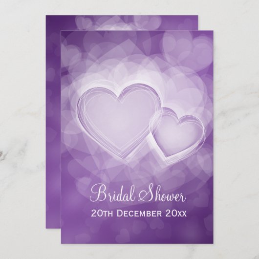 パープエレガントモダンルブライダルシャワーハート 招待状 (正面/裏面)