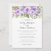 パープエレガントラベンダーフローラバラ結婚ズ 招待状 (正面)