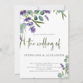 パープエレガントラベンダーフローラQRコード結婚s 招待状 (正面)