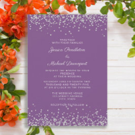 パープエレガントリーシルバーグリッター結婚ズ 招待状