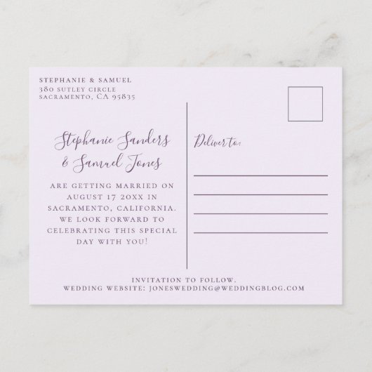 パープエレガントリ結婚のカレンダー日付の保存 ポストカード (裏面)