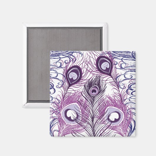 パープエレガントルかわいらしピーコックフェザーデザイン マグネット (正面/裏面)