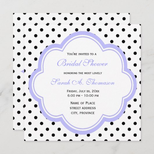 パープエレガントルとクラシックB&W水玉模様ブライダル 招待状 (正面/裏面)