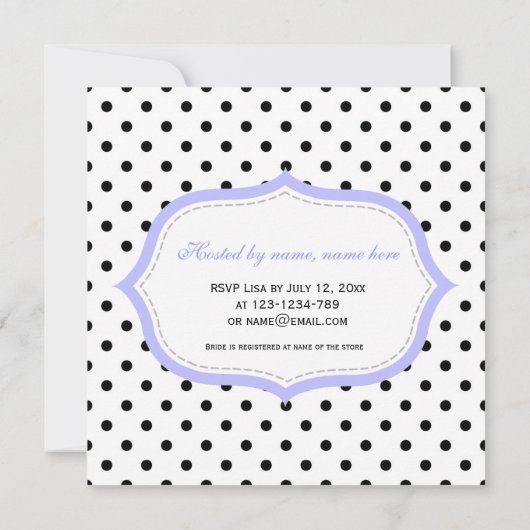 パープエレガントルとクラシックB&W水玉模様ブライダル 招待状 (裏面)