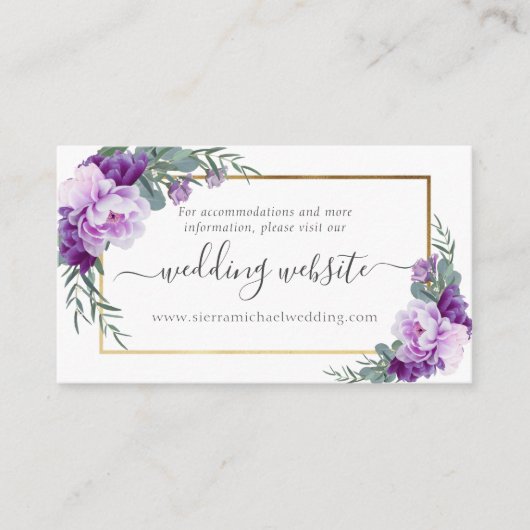 パープエレガントルと金ゴールドのフローラ結婚のウェブサイト エンクロージャーカード (正面)