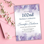 パープエレガントルと金ゴールドのフローラ102歳の誕生日 招待状