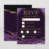 パープエレガントルと金ゴールドフェイクグリッターアゲ結婚ート 出欠カード (正面/裏面)
