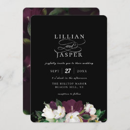 パープエレガントルアイボリーフローラ結婚ブーケ 招待状