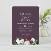 パープエレガントルアイボリーフローラ結婚ブーケ 招待状 (スタンド正面)