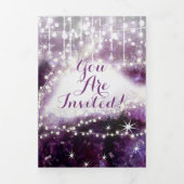 パープエレガントルアメジストクリスタル結婚ゲーデントリ 三つ折り招待状 (カバー)