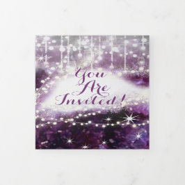 パープエレガントルアメジストクリスタル結婚ゲーデントリ 三つ折り招待状