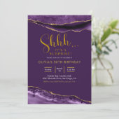 パープエレガントルアンド金ゴールドアゲートサプライズ誕生日 招待状 (スタンド正面)