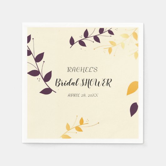 パープエレガントルゴールデン葉ズ スタンダードカクテルナプキン (正面)