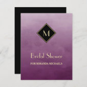 パープエレガントルシンプル金ゴールドモノグラムブライダルシャワー 招待状 (正面/裏面)