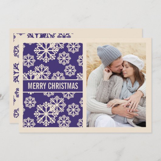 パープエレガントルスノーフレークホリデーフォトカード シーズンカード (正面/裏面)