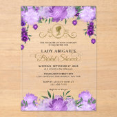 パープエレガントルフローラビクトリアンブライダルシャワー アクリル招待状 (正面)