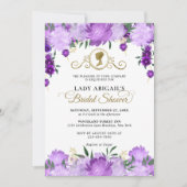 パープエレガントルフローラビクトリアンブライダルシャワー 招待状 (正面)