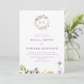 パープエレガントルフローラモノグラム結婚植物学 招待状 (スタンド正面)