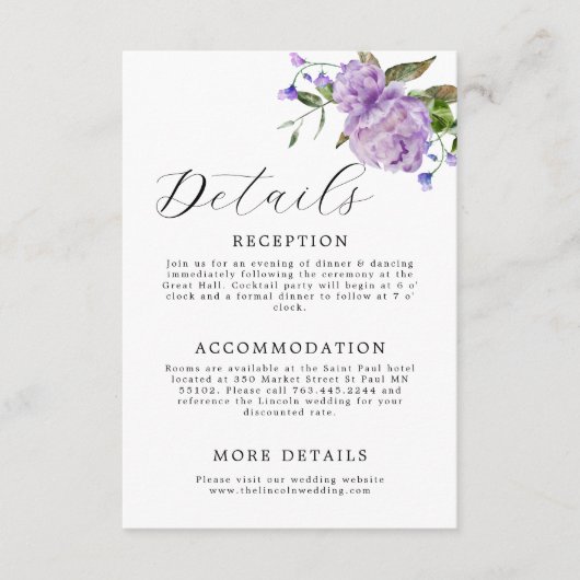 パープエレガントルフローラ結婚ズ エンクロージャーカード (正面)