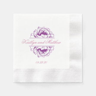 パープエレガントルプル結婚フローラ 縁ありカクテルナプキン