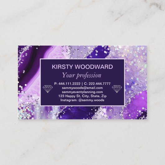 パープエレガントルホフェイクログリッターアゲート 名刺 (裏面)