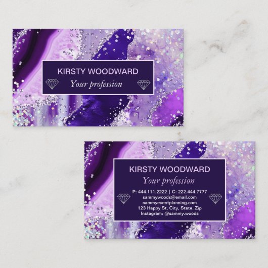 パープエレガントルホフェイクログリッターアゲート 名刺 (正面/裏面)
