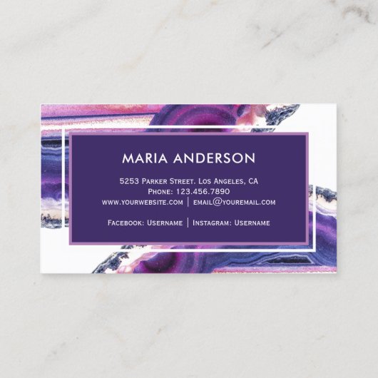 パープエレガントルモダンアゲートヘードジェムストーン 名刺 (裏面)