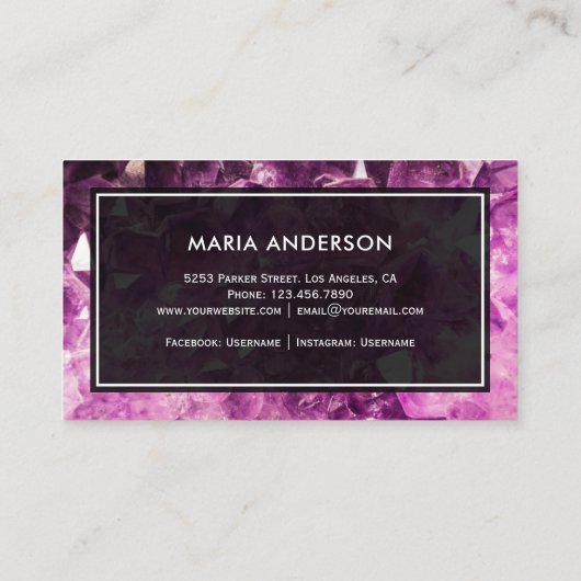 パープエレガントルモダンアメジスト宝石 名刺 (裏面)