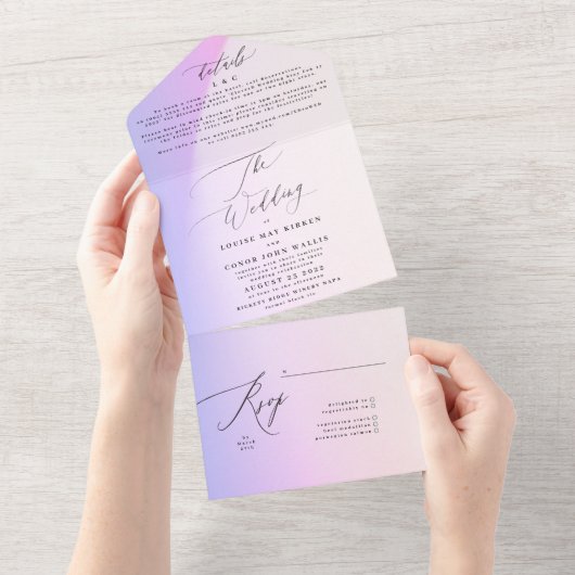 パープエレガントルモダングラデーション絞り染め結婚ズ オールインワン招待状 (貼ってはがせる)