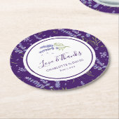 パープエレガントルモダンラベンダーフローラ結婚ズ ラウンドペーパーコースター (アングル)