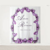 パープエレガントルモダン薄紫ホワイトアーチ花模様 タペストリー (正面)