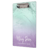 パープエレガントルモダン&ミントグリッター大理石 クリップボード (左)