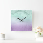パープエレガントルモダン&ミントグリッター大理石 スクエア壁時計 (ホーム)